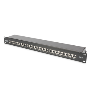Digitus | Patch Panel | CAT 6A | RJ45, 8P8C | m | RJ45 shielding (Tinned bronze) | Suitable for 483 mm (19") cabinet mounting; Transmission properties: Category 6A, Class EA; Area of application: Up to 500 MHz, 10GBase-T; Size:482.6 x 44 x 109mm