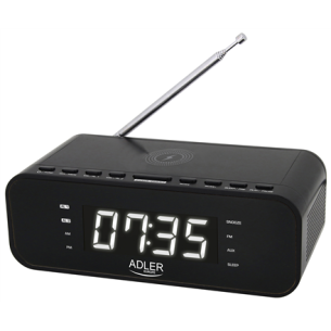 Adler | AD 1192B | Alarm Clock with Wireless Charger | W | AUX in | Black | Alarm function