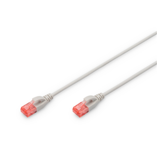 Digitus | Patch cord | CAT 6 U-UTP  Slim patch cord | 1.5 m | Grey | Modular RJ45 (8/8) plug | Transparent red coloured connector for easy identification of Category 6 (250 MHz). Inner conductors: Copper (Cu)
