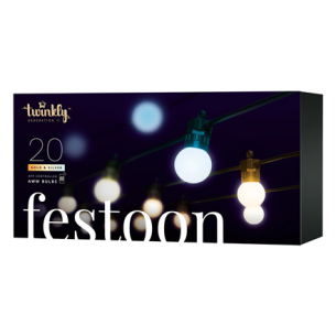 Twinkly | Festoon Smart LED Lights 40 AWW (Gold+Silver) G45 bulbs, 20m | AWW – Cool to Warm white