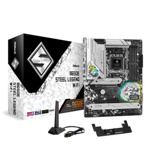 ASRock | B650E Steel Legend WiFi | Processor family AMD | Processor socket AM5 | DDR5 DIMM | Memory slots 4 | Supported hard disk drive interfaces SATA3, M.2 | Number of SATA connectors 2 | Chipset AMD B650 | ATX