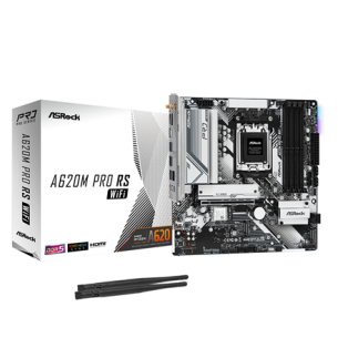ASRock | A620M Pro RS WiFi | Processor family AMD | Processor socket AM5 | DDR5 DIMM | Memory slots 4 | Supported hard disk drive interfaces SATA3, M.2 | Number of SATA connectors 4 | Chipset AMD A620 | Micro ATX