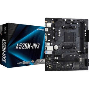 ASRock | A520M-HVS | Processor socket AM4 | DDR4 DIMM | Memory slots 2 | Supported hard disk drive interfaces SATA3, M.2 | Number of SATA connectors 4 | Chipset AMD A520 | Micro ATX