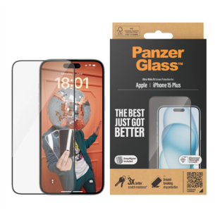 PanzerGlass | Screen protector | Apple | IPhone 15 Plus | Glass | Transparent | Ultra-wide fit, Scratch resistant, Drop protection, EasyAligner included