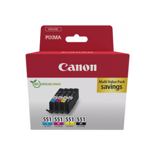 Canon Cartridges | CLI-551 BK/C/M/Y Multipack | Ink | Black, yellow, cyan, magenta