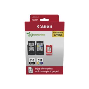 Canon Ink Cartridge + Photo Paper Value Pack | PG-510/CL-511 | Ink cartridge/Paper kit | Colour (cyan, magenta, yellow)