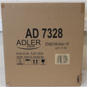 SALE OUT.  Adler AD 7328 Fan 40cm/16" - stand with remote control, White Adler Fan AD 7328 Stand Fan DAMAGED PACKAGING, SCRATCHES Diameter 40 cm White Number of speeds 3 120 W Yes Oscillation | Fan | AD 7328 | Stand Fan | DAMAGED PACKAGING, SCRATCHES | Wh