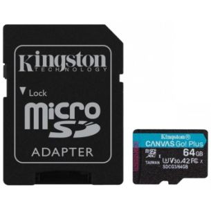 KINGSTON 64 GB CANVAS GO! PLUS MICROSD CL10 UHS-I U3 W ADAPTER